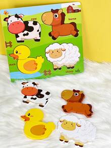 Montessori Wooden Farm Animal Puzzle Toy, Shape Sorter Develop Hand-Eye Coordination, Toddler Large Peg Puzzle Early Learning And Fine Motor Skills Learn Colors And Animals, Parent-Child Interactive Game, Baby Birthday Gift - Multicolor - View 4