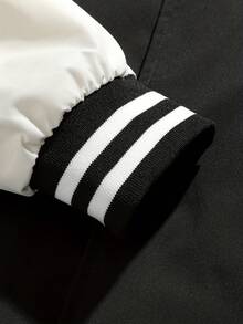 Stylish Women's Two Tone Baseball Collar Bomber Jacket Casual Regular Fit Long Sleeve Outerwear - 黑色 - 查看 4