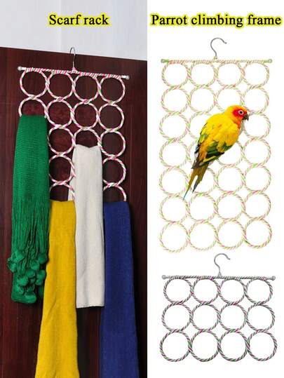 Halsdukshängare med 28 ringar för halsdukar och slipsar, slipsdisplayställ med flera öglor, klätterställningsinspirerad med papegojmotiv, färgglad vävd bältesorganisatör, förvaringshängare för halsdukar och sidenhalsdukar, hopfällbar multifunktionell hängande arrangör för hemmabruk, platsbesparande garderobstillbehör, prydlig garderob i sovrum och badrum, resevänlig bärbar och hopfällbar design, perfekt julklapp, vardagsstyling och garderobsorganisationslösning