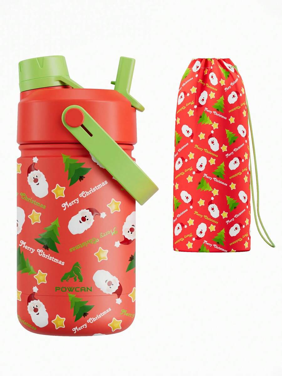 Bình giữ nhiệt Giáng sinh bằng thép không gỉ 12/26 oz, nắp ống hút 2 trong 1, bình giữ nhiệt chống rò rỉ có túi đựng, làm lạnh 24 giờ, dễ vệ sinh, thích hợp cho trường học, du lịch, giải trí, món quà chủ đề Giáng sinh tuyệt vời nhất - Giáng sinh đỏ và xanh - Xem 1