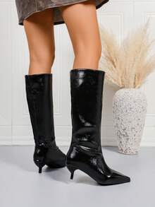 Stivali da donna con suola spessa, stivali alla caviglia casual in stile britannico vintage, tacco chunky, stivali alla caviglia di moda per primavera e autunno, taglie comode - nero - Visualizzare 2