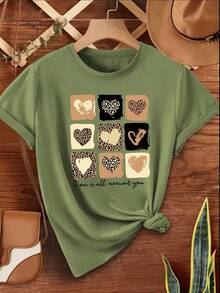 T-Shirt Love Heart  Babylook 100% Cotton - 軍綠色 - 查看 2