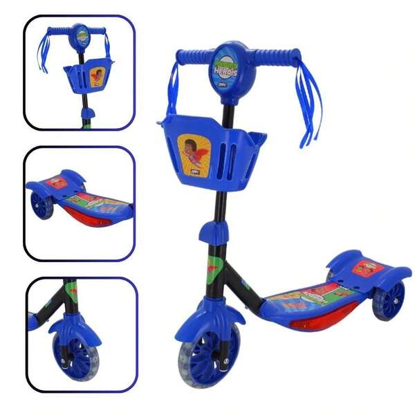Patinete Infantil Luminoso com Cestinha Mini Herois