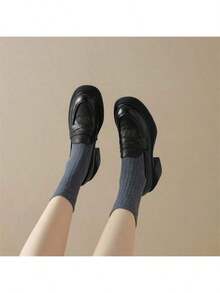 High-Heeled Moccasins With Round Toe And Thick Sole, Versatile Niche High Heels, Elegant Versatile Shoes For Women That Accentuate The Figure And Make It Slimmer.