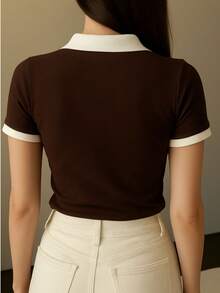 Women's Polo Work T-Shirt, Short Sleeve, Cotton - Kit bicolor 3 1 negro 1 blanco 1 marrón - Ver 5