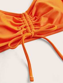 2pcs/Set Leaf & Tropical Print Backless Tie-Front Bikini, Bohemian Style Beach Swimwear, Summer - Orange - View 9