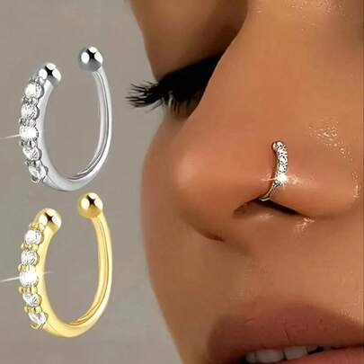 2 件/1 件女士多用途假鼻环，优雅奢华镀金 U 型鼻夹，带仿钻，适合日常佩戴和度假，适合所有季节