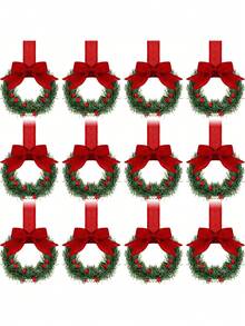 1/12 pièces Couronne de cuisine suspendue mini couronne avec nœuds de ruban et baies pour décoration murale, porte d'entrée, fête. Convient pour les décorations de fête ou de vacances - Multicolore - Voir 1