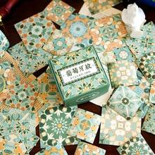 100张/包 复古花卉瓷砖贴纸，创意美学贴纸，DIY装饰拼贴工艺材料，节日礼物，个性化剪贴簿学习用品 剪贴簿用品 文具 - 藍色 - 查看 7