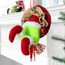Corona navideña para puerta, guirnalda artificial de peluche con forma de ladrón y lazo para la puerta principal - Multicolor - Ver 2