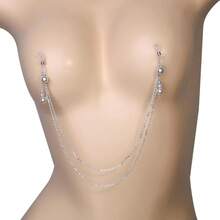 Sexy Pearl Tassel Non Piercing Nipple Chain Jewelry For Women Layered Pearl Chest Chain Body Jewelry Festival Rave Nipple Accessories Jewelry# Gh Cvbn - 銀色 - 查看 6