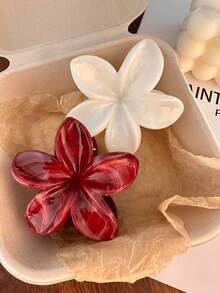 2 件女士时尚亚克力渐变花朵发夹，酒红色和渐变色，优雅多场合发饰，适合日常、学校、节日、学校用品、大学秋冬度假装发夹