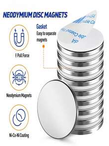 5pcs, 30x3mm Neodymium Iron Boron Super Strong Magnets - Heavy Duty Permanent Rare Earth Round Disc Magnets, Double-Sided Adhesive, Suitable For DIY Crafts, Model Building, Refrigerator Magnets, Office Supplies & Creative Projects - Silver - View 3