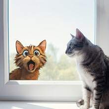 1张亮橙色猫咪窗贴 - 混搭风格猫咪窗贴 - 防水乙烯基贴纸，表情活泼，适用于卧室、客厅、浴室、厨房 - 家居装饰，趣味房间点缀|俏皮猫咪设计|防水贴纸/汽车贴纸 - A - 查看 4