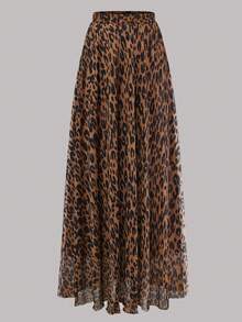 Women's Pleated Leopard Print A-Line Skirt, Casual Daily Wear