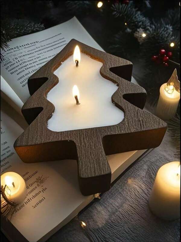 1 Piece Brand-New Christmas-Themed Wooden Bowl-Shaped Scented Candle, Perfect As A Party Gift Or Christmas Atmosphere Decoration. It Is Specially Designed For Home Lighting And Is Ideal For Use In Both Homes And Hotels.