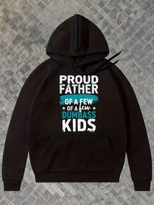 Men S Funny   Father Of A Few  Kids Graphic Hooded Sweatshirt - Black Retro Pullover Hoodie With   Lettering,   Fit Long Sleeve Casual  , Humorous Dad Gift For Fathers - 款式2 - 查看 1