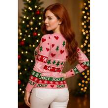 NAVIDAD Suéter Navideño Rosa "Jolly" Tierno Cute Rojo para Mujer Dama Sexy para Epocas Navideñas Christmas Acogedor Uglysweater Lindo Tierno - Rosa - Ver 2