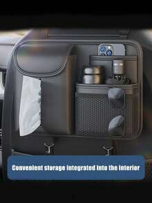 1pc Car Seat Back Storage Organizer Bag, With Tissue Box Holder