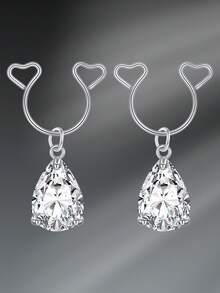 CIZME 1pair Cute Stainless Steel Fake Nipple Rings For Women,Fake Nipple Ring Piercing Jewelry Non Piercing Nipple Rings Dangling Heart CZ Drop Nipple CUff