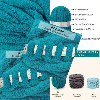 Chenille Chunky Yarn Er Bulky Soft Thick Fluffy Jumbo Giant Washable Polyester Big Yarn DIY For Arm Knit Blanket Cushion Bed Sofa Home DecorIndigo 0.55LB