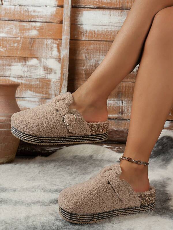 Nuevas zapatillas de estar por casa de felpa para niñas, cómodas para interiores/exteriores, vacaciones, uso casual, sandalias planas versátiles