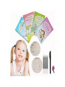 4 piezas empotrado tablero duro pluma práctica post,cuaderno reutilizable de ejercicios de escritura 3d ,con símbolos matemáticos y letras en inglés regalo educativo para niños para - Blanco y Negro - Ver 1