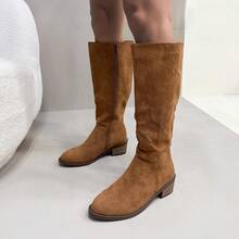 Botas hasta la rodilla de montar de talla grande para mujer, de estilo vintage clásico, versátiles, con cremallera lateral, tacón bajo y de ante