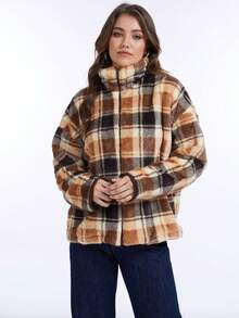 Women's Solid Color Faux Fur Collar Long Sleeve Short Jacket, Autumn/Winter