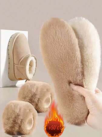 1 双男女通用保暖厚羊毛鞋垫，柔软底部，舒适吸湿排汗，长毛绒防寒鞋衬里
