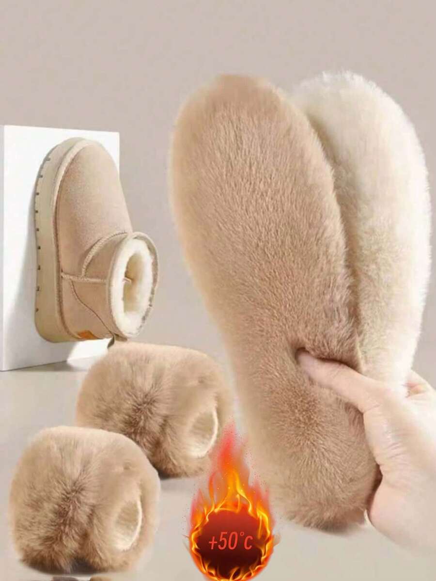 1 par de plantillas acolchadas y cálidas de forro polar unisex, con suela blanda, cómoda y transpirable, de felpa larga y antifrío para el calzado - café - Ver 1