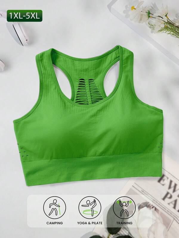 Plus Size Women Seamless Knit Sports Bra With Removable Cups