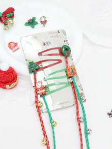 Clips para el cabello trenzado de edición limitada de Navidad en rojo y verde, clips para el cabello trenzado con cuentas con diseños de Papá Noel/árbol de Navidad/regalo/corona, clips para el cabello trenzado de colores, decoraciones lindas de clips laterales