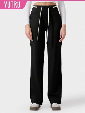  1件 Vutru 女士中腰休闲宽松阔腿直筒瑜伽裤家居服紧身裤