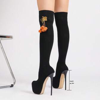 2026 European Floral Decor Elegant Leg Boots, Comfortable Elastic Boots, Leg Boots, 17cm High Heels, Size 35-42