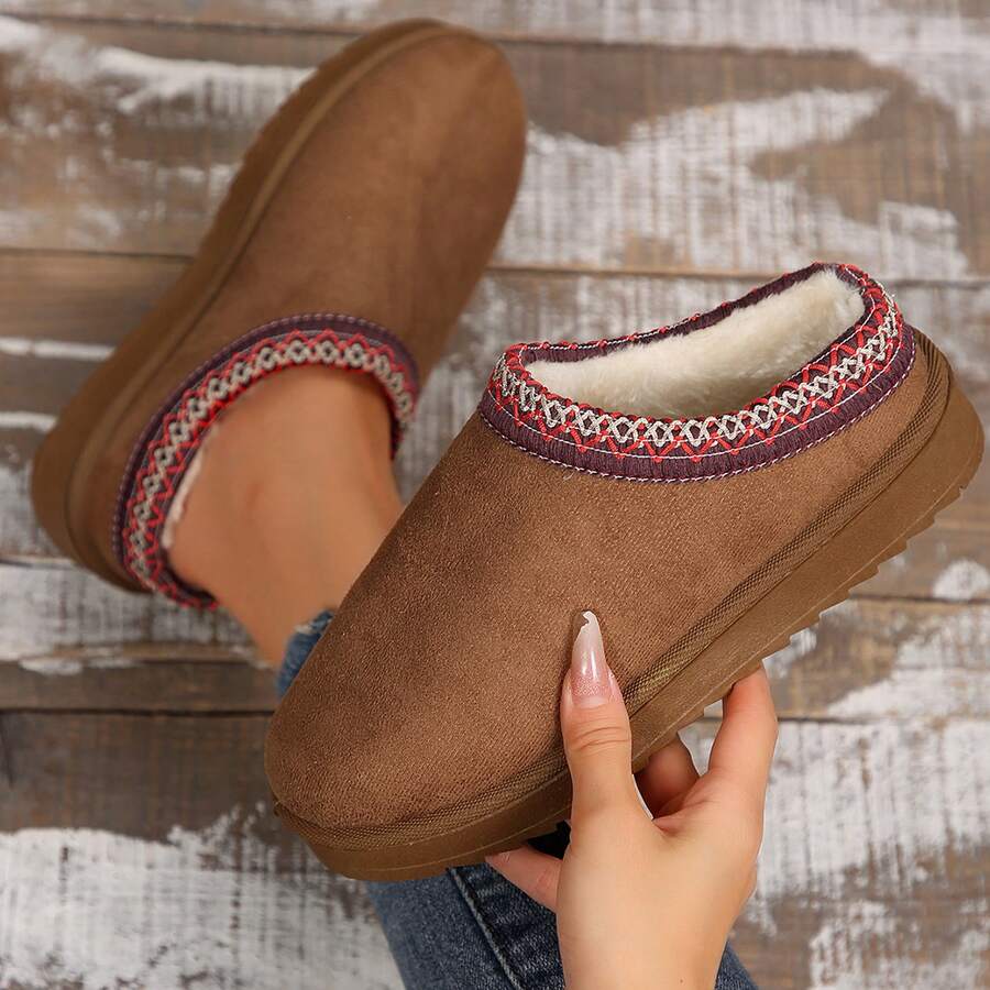Womens Slippers Cotton Fuzzy Slippers Bedroom Slippers Platform Slippers Mini Boots Braid Slippers Plush Fleece Lining Fuzzy Slippers Autumn Winter Shoes Slippers Indoor House - Lạc đà - Xem 1