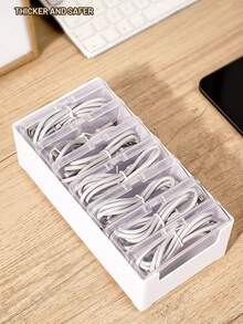 Multi-Purpose Mini Cable Management Box, Plastic Cable Organizer Box With Multiple Compartments To Store Data Cables, Chargers And Adapters - Multicolor - View 5
