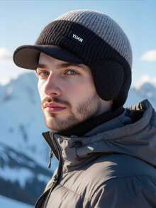 1 件男士冬季针织帽，带护耳和遮阳帽，100% 腈纶，保暖且有弹性，多色可选，适合户外旅行、运动和休闲穿着，可手洗寒冷天气无檐便帽