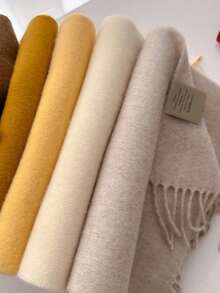 1pc Winter 100% Wool Winter Scacrf Cashmere Solid-Colored Scarf With Tassels Soft Shawls For Spring Summer Autumn And Winter