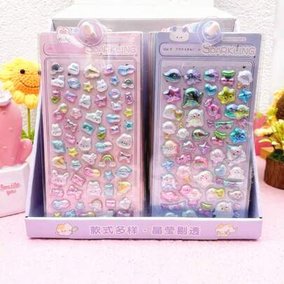 Trending Cartoon Cute Rainbow Embossed Stickers, 3D Foil Stickers For Kids DIY Decorative Crafts