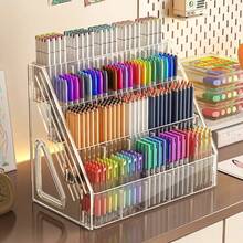 1pc Large Capacity Watercolor Pen Holder, Acrylic Compartment Pen Cup, Desk Organizer For Paintbrushes, Marker Storage Box