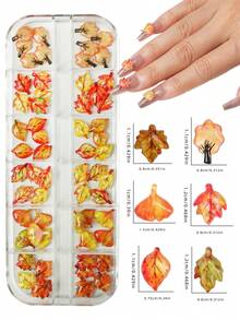 60pcs/Box Leaf Design Nail Art Decorations, Vintage Autumn Leaf Style, Suitable For