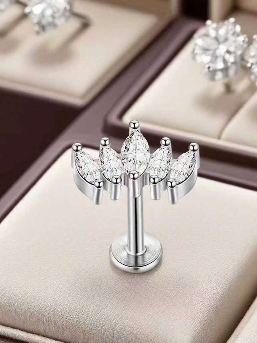 1 件不锈钢猫爪耳钉、鼻钉、唇钉、身体穿孔饰品 - 銀色 - 查看 1