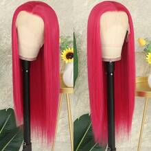 13x4 Free Part Mint Green Long Straight Lace Front Wigs Glueless Long Silky Straight Wigs Pre Plucked HD Lace 180% Density Light Green Wig Soft Free Part Wear And Go Lace Front Wigs For Fashion Women Party & Daily Wear 26 Inch - 玫瑰紅 - 查看 5