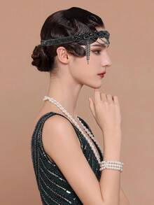 BABEYOND 1920s Flapper Headpiece Roaring 20s Headband Great Gatsby Headband Chain For Women Vintage Hair Accessory - 黑色 - 查看 2
