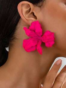 1 Pair Vacation Style Metal Flower Pendant Earrings, Suitable For Women's Daily And Party Outfits, Flower Design Is Random - Màu Hồng Tươi - Xem 7