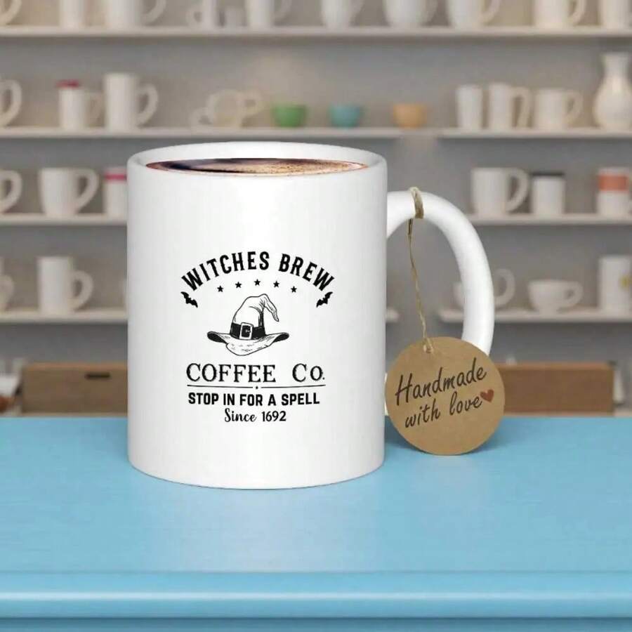 1pc Witch Coffee Mug - Halloween Witch Hat & Cauldron Design, Durable Ceramic Cup With "Come Have A Spell" Quote, Dishwasher , Perfect Gift For Halloween, Christmas, Birthday, Thanksgiving, Mother'S Day, Home & Office Use, Halloween Decorations - 黑色 - 查看 1