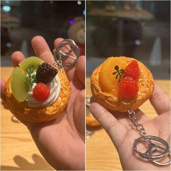 Looks So Real Imitation Egg Tart Key Chains Creative Fruit Food Keychain For Women Bag Pendant Novelty Funny Scene Decor Party Gift Fake Food Dessert