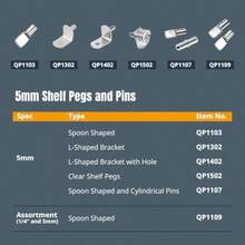 POWERTEC QP1106 - Estantes de estante de 1/4 pulgadas, 100 unidades, clavijas de soporte en forma de cuchara, estantes de gabinete de cocina, estantería, clóset y muebles, soportes de estantes chapados en ní(Forma de L con agujero 50pk 5 mm) - Tipo 3 - Ver 8