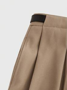 Mid-Waist Solid Color Elegant Straight Leg Pants With Belt - Khaki - View 4